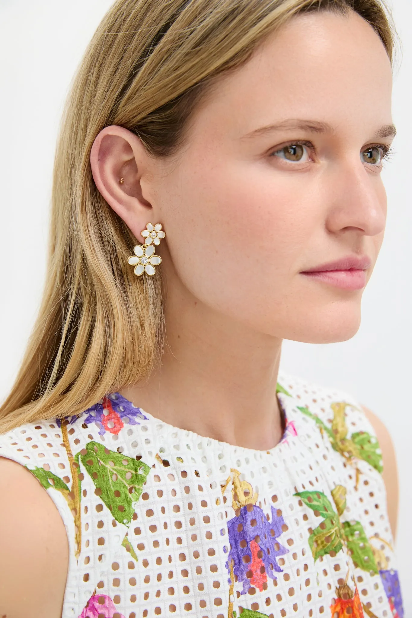 White Daisy Double Earrings sold by Tuckernuck product image thumbnail 2