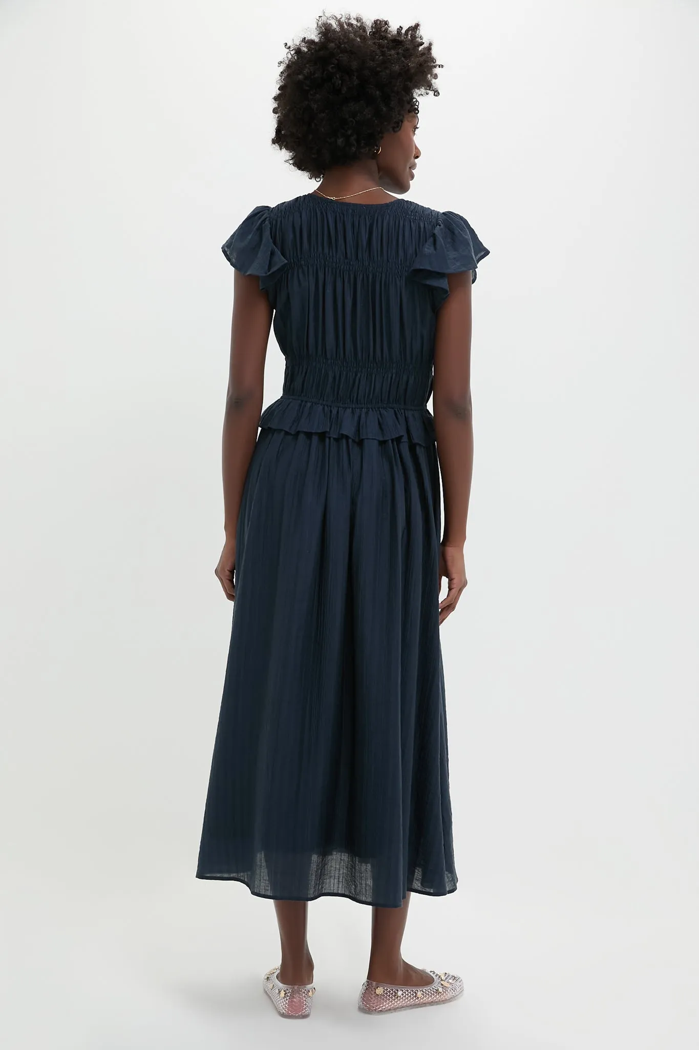 Navy Flutter Sleeve Tie Front Midi Dress sold by Tuckernuck product image thumbnail 4