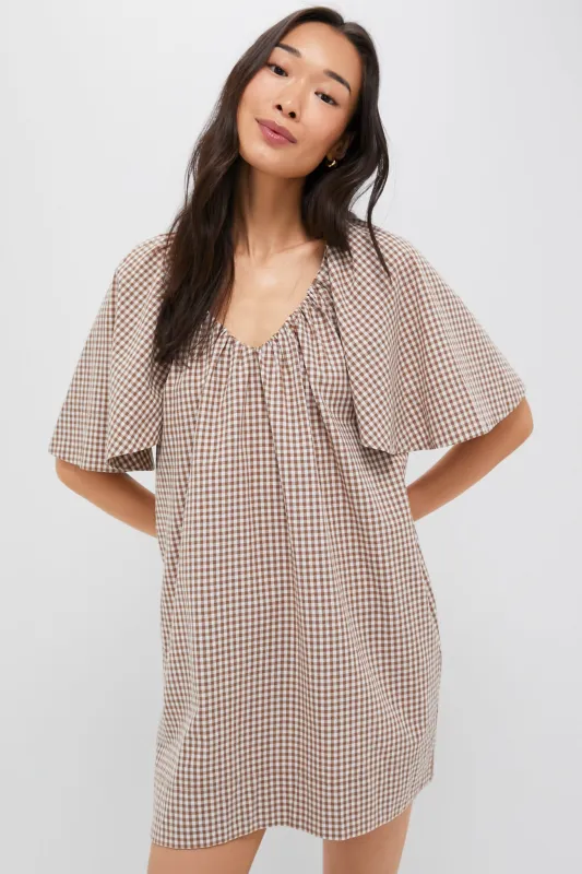 Mocha Cotton Gingham Finn Dress sold by Tuckernuck