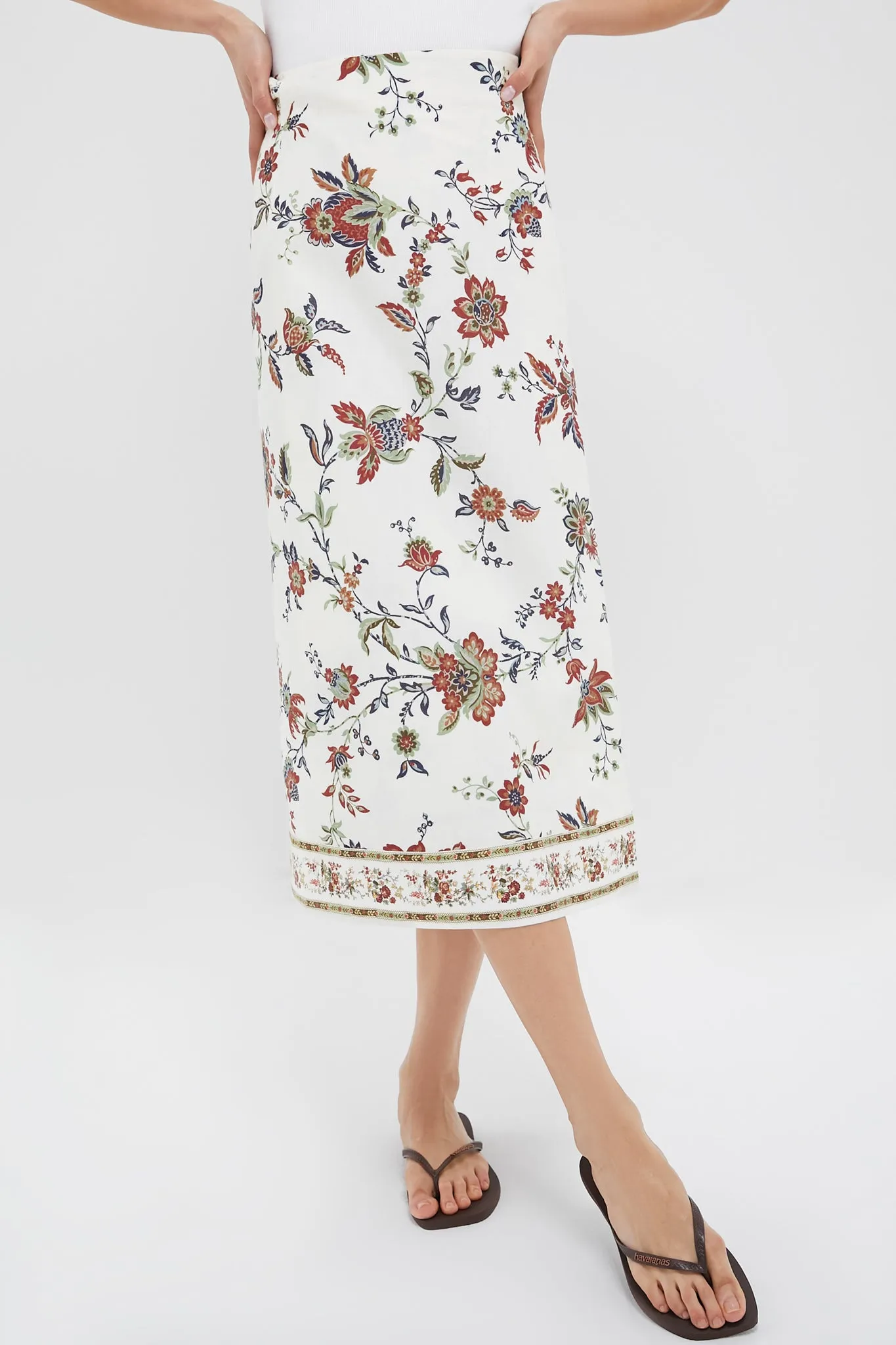 Terracotta Chintz Cotton Linen Margot Wrap Skirt sold by Tuckernuck