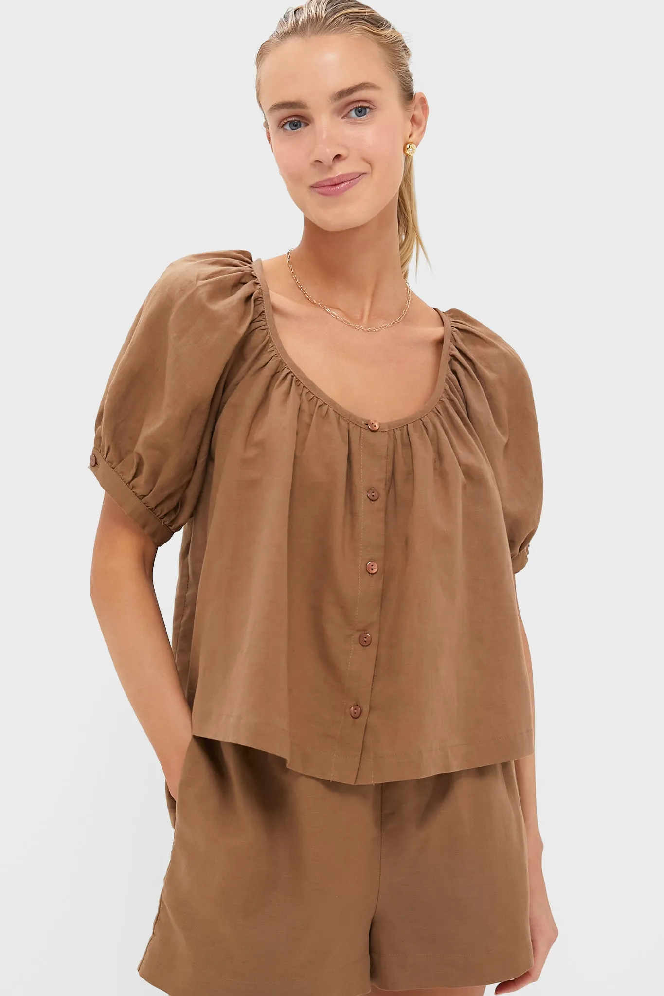 Mocha Cotton Linen Tully Top sold by Tuckernuck