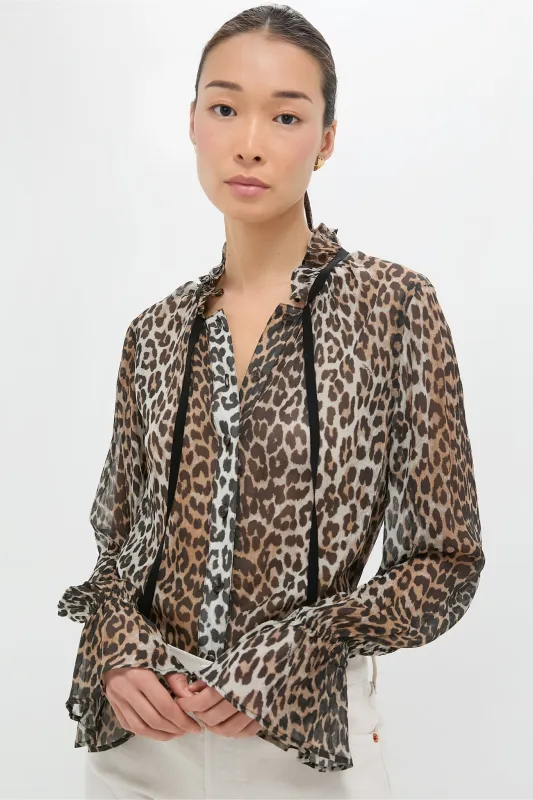 Leopard Printed Viscose Chiffon Tie String Shirt sold by Tuckernuck