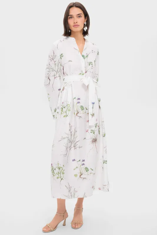 Botanical Garden White Long Sleeve Tie Waist Midi Dress sold by Tuckernuck