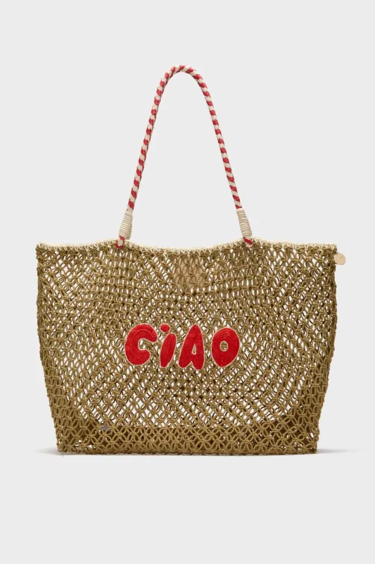 Tan with Poppy Ciao L'ete Tote sold by Tuckernuck