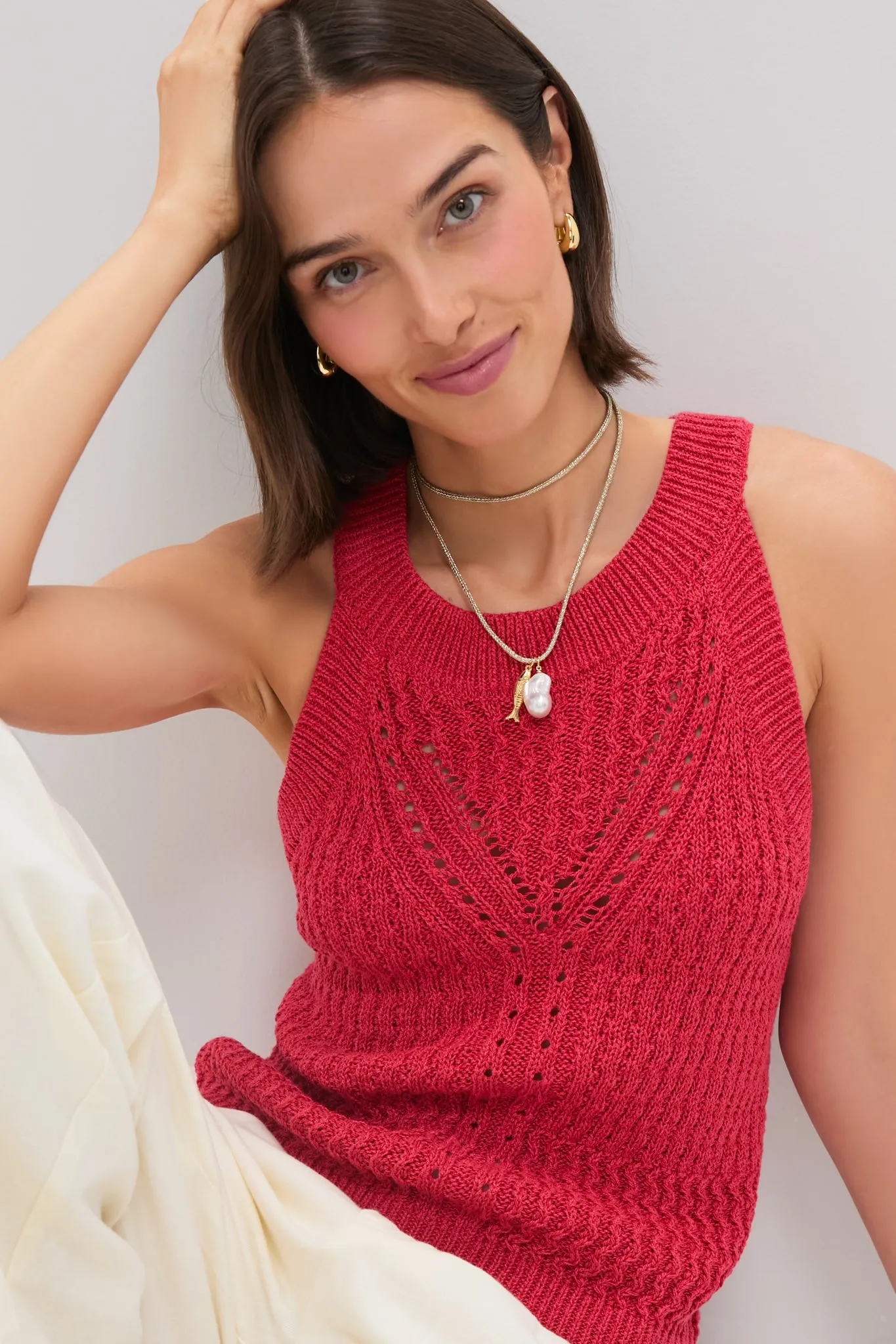 Red Jhayna Knit Crochet Halter Top sold by Tuckernuck product image thumbnail 5