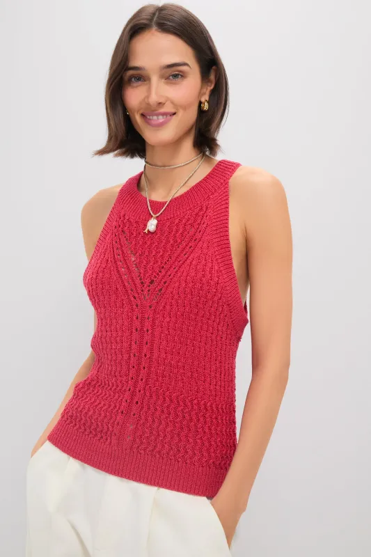 Red Jhayna Knit Crochet Halter Top sold by Tuckernuck
