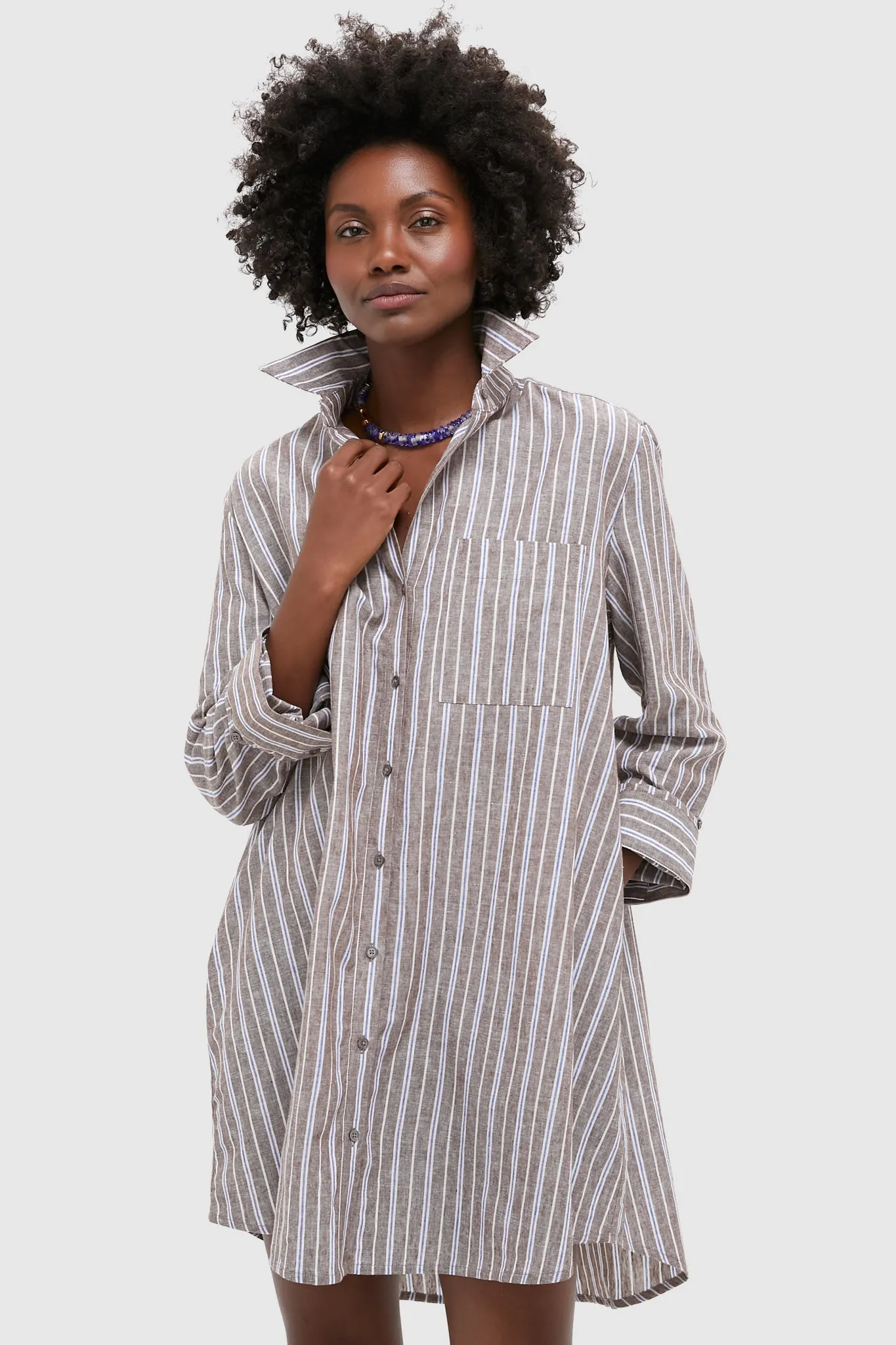 Dove Stripe Linen Carlotta Shirt Dress sold by Tuckernuck