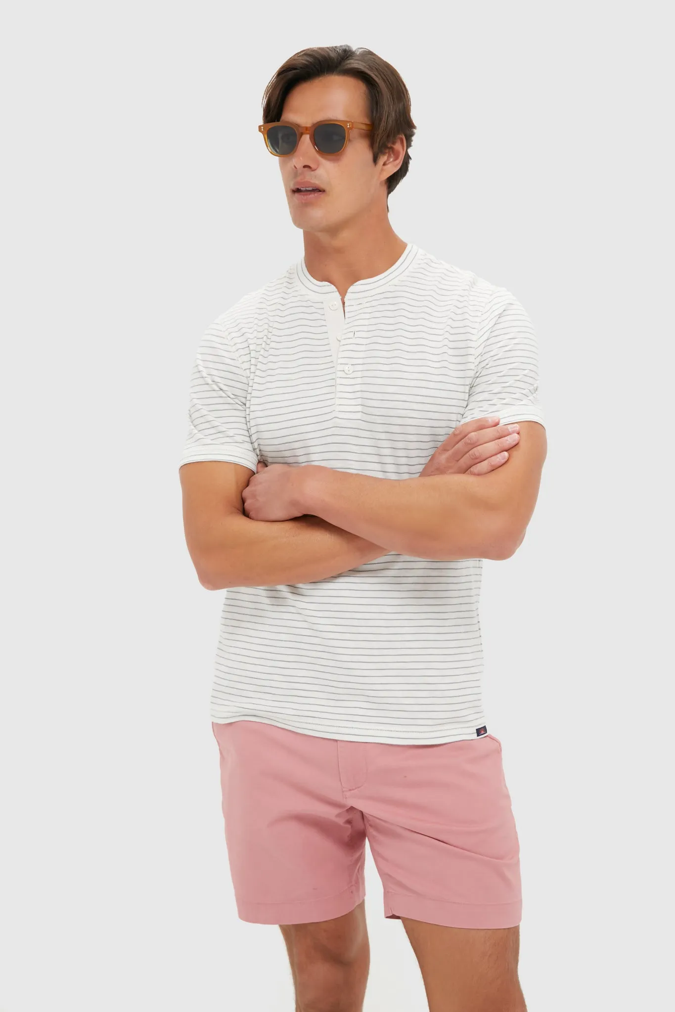 Cream Flint Stripe Short Sleeve Sunwashed Henley sold by Tuckernuck