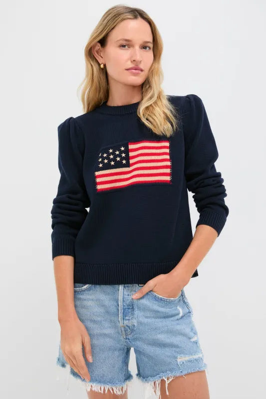 Navy Cropped Cotton Puff Sleeve Americana made by Tuckernuck