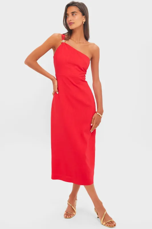 Red Linen Dominica Midi Dress made by Hyacinth House