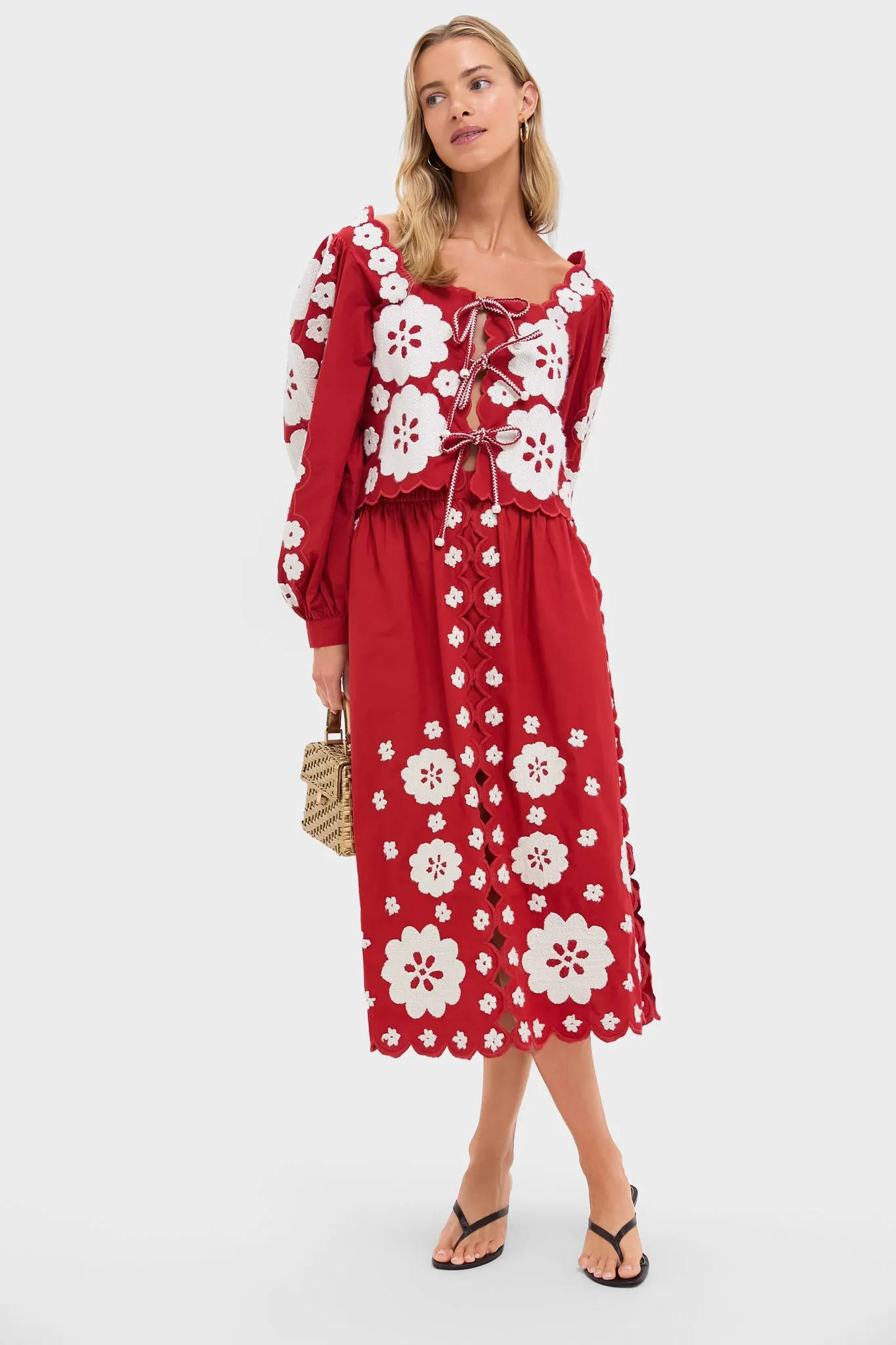 Red Catrine Applique Midi Scallop Skirt sold by Tuckernuck product image thumbnail 2