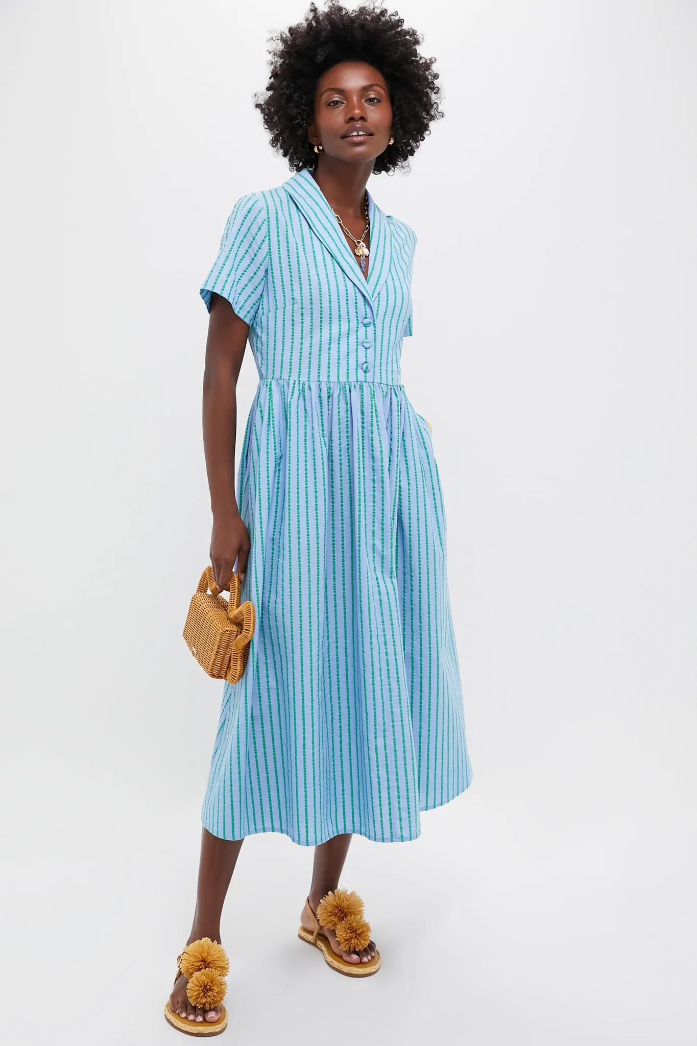 Delphinium Seersucker Shawl Collar Adelaide Dress sold by Tuckernuck product image thumbnail 2