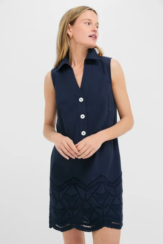 Navy Eyelet Sleeveless Collier Dress made by Tuckernuck