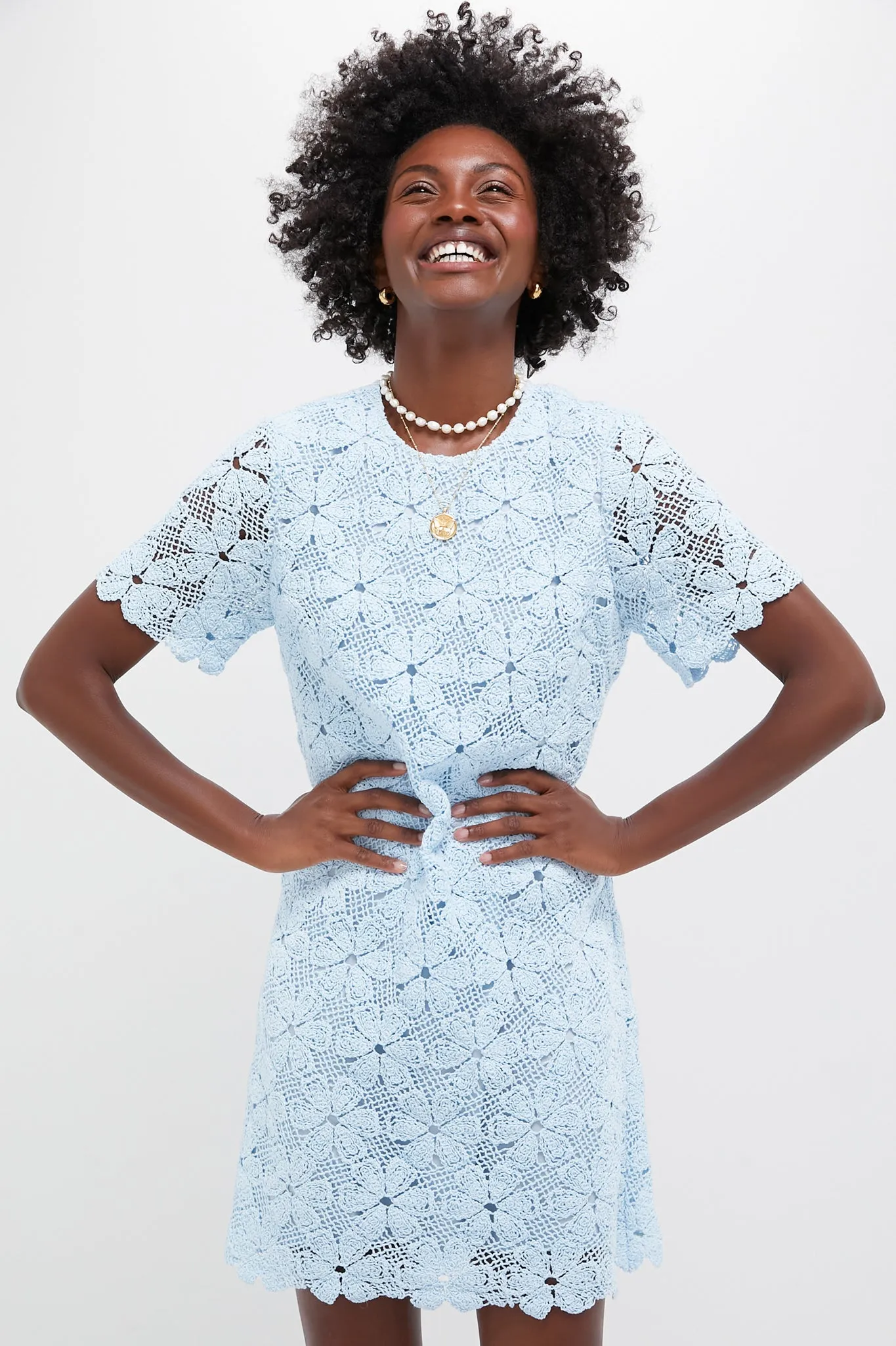 Light Blue Crochet Belclaire Dress sold by Tuckernuck