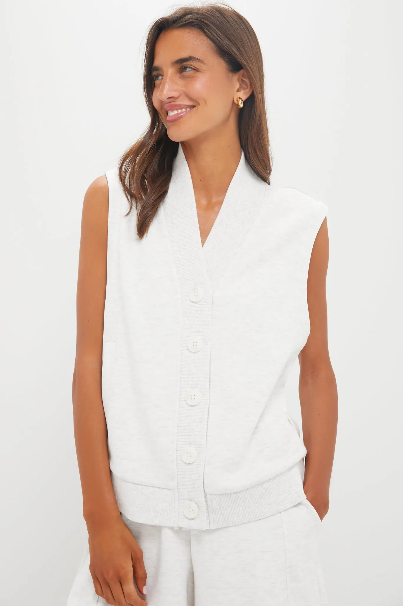 Ivory Marl Vicky Button Gilet sold by Tuckernuck