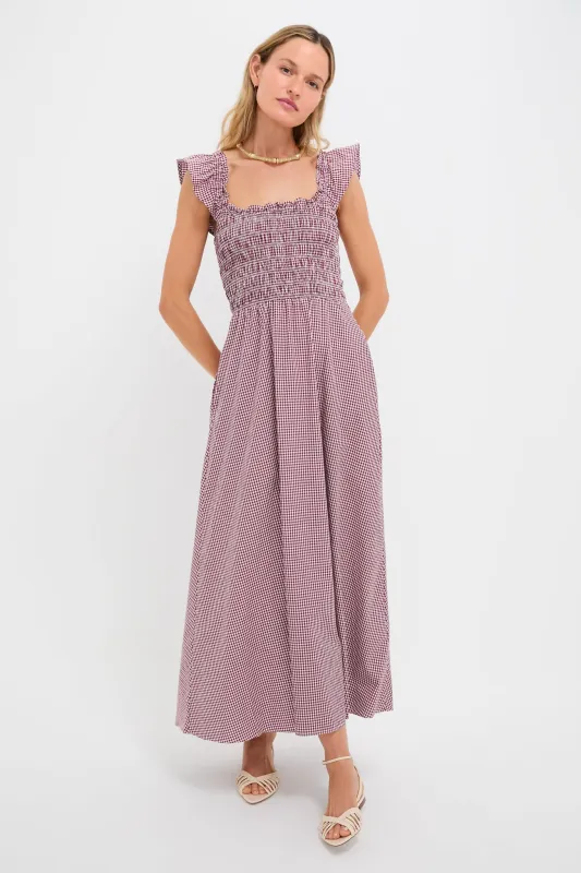 Gingham Deep Red Eudora Midi Dress made by Faithfull the Brand