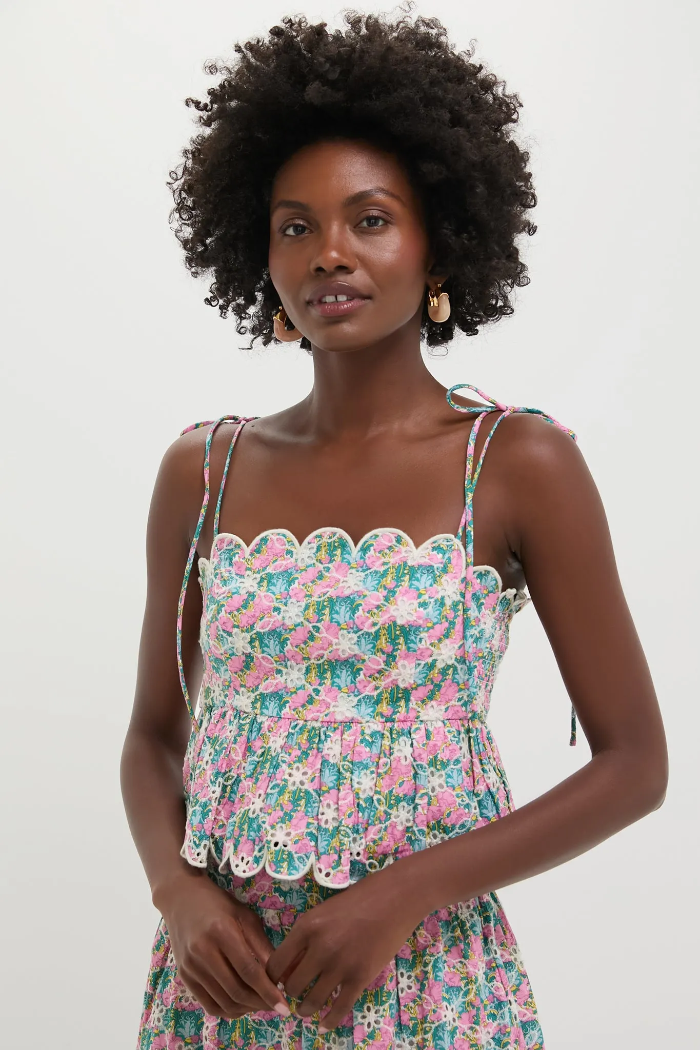 Pink Multi Floral Scalloped Eyelet Calla Top sold by Tuckernuck