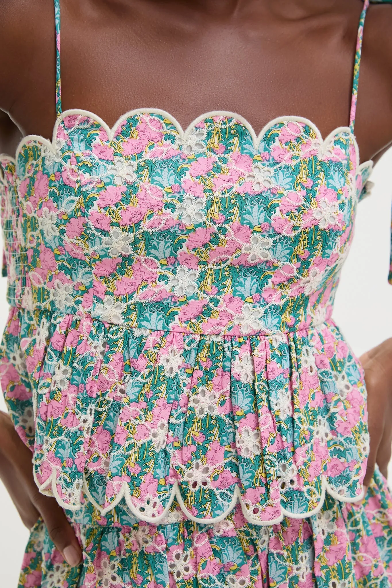 Pink Multi Floral Scalloped Eyelet Calla Top sold by Tuckernuck product image thumbnail 5