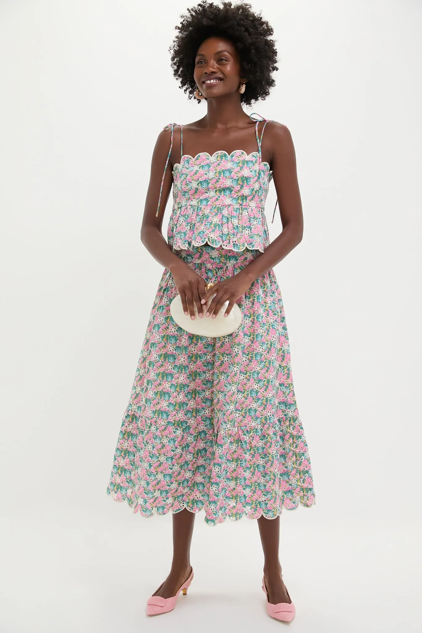 Pink Multi Floral Scalloped Eyelet Calla Top sold by Tuckernuck product image thumbnail 2