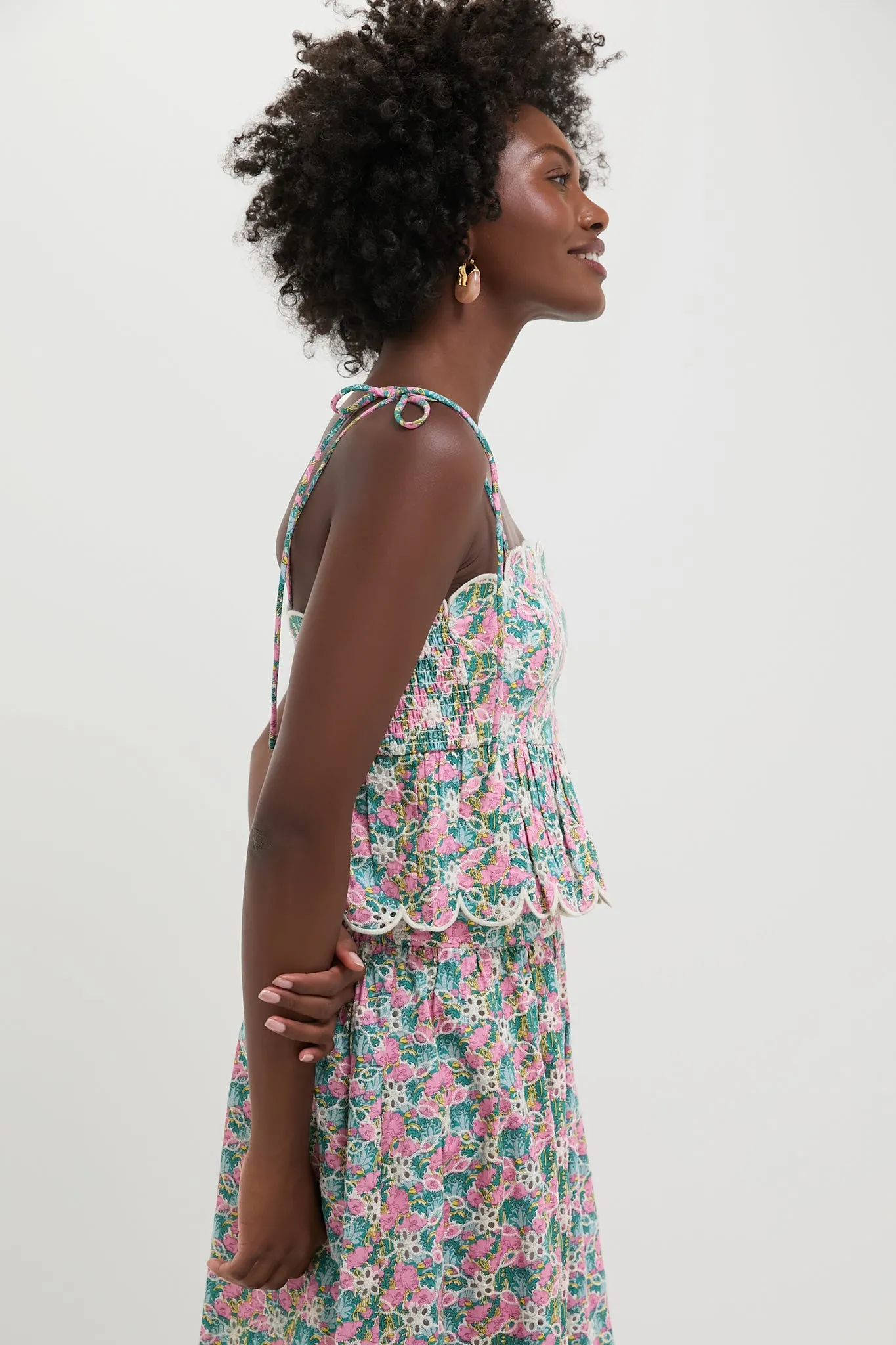 Pink Multi Floral Scalloped Eyelet Calla Top sold by Tuckernuck product image thumbnail 3