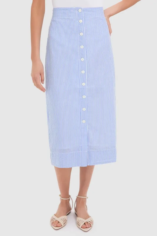 Blue and White Button Front Skirt sold by Tuckernuck