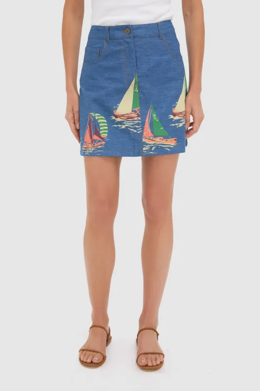 Newport Regatta Denim Pippa Mini Skirt sold by Tuckernuck