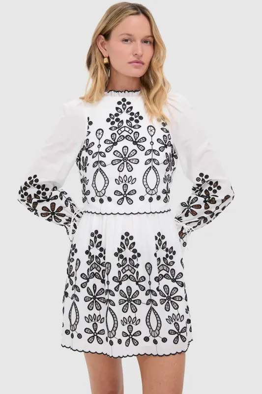 Black and White Embroidered Magda Mini Dress sold by Tuckernuck