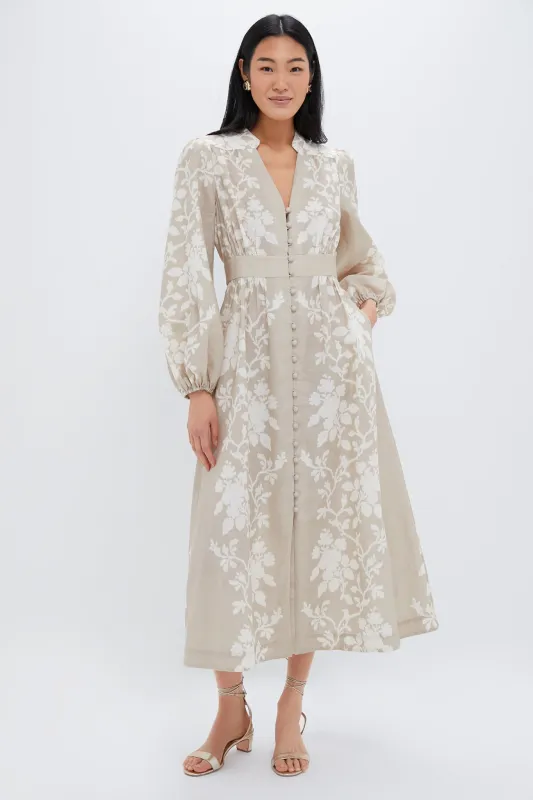 Sand Floral Stripe Serena Dress sold by Tuckernuck