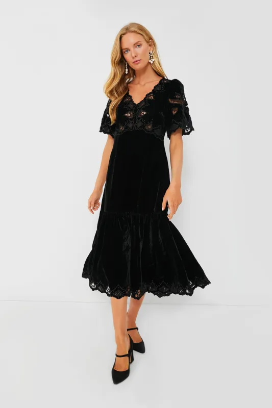 Black Eliana Embroidery Short Sleeve V-Neck Dress sold by Tuckernuck