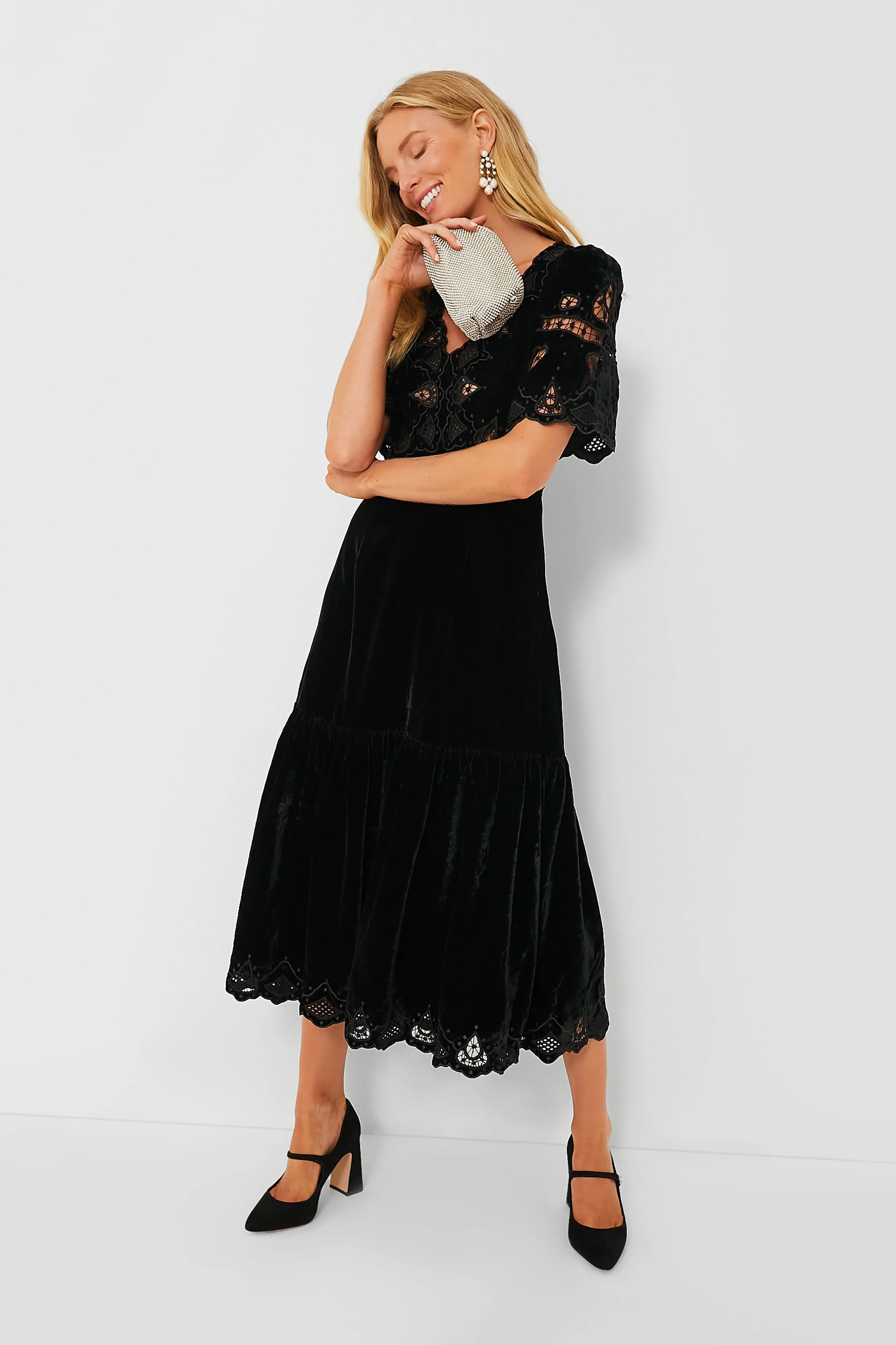 Black Eliana Embroidery Short Sleeve V-Neck Dress sold by Tuckernuck product image thumbnail 2