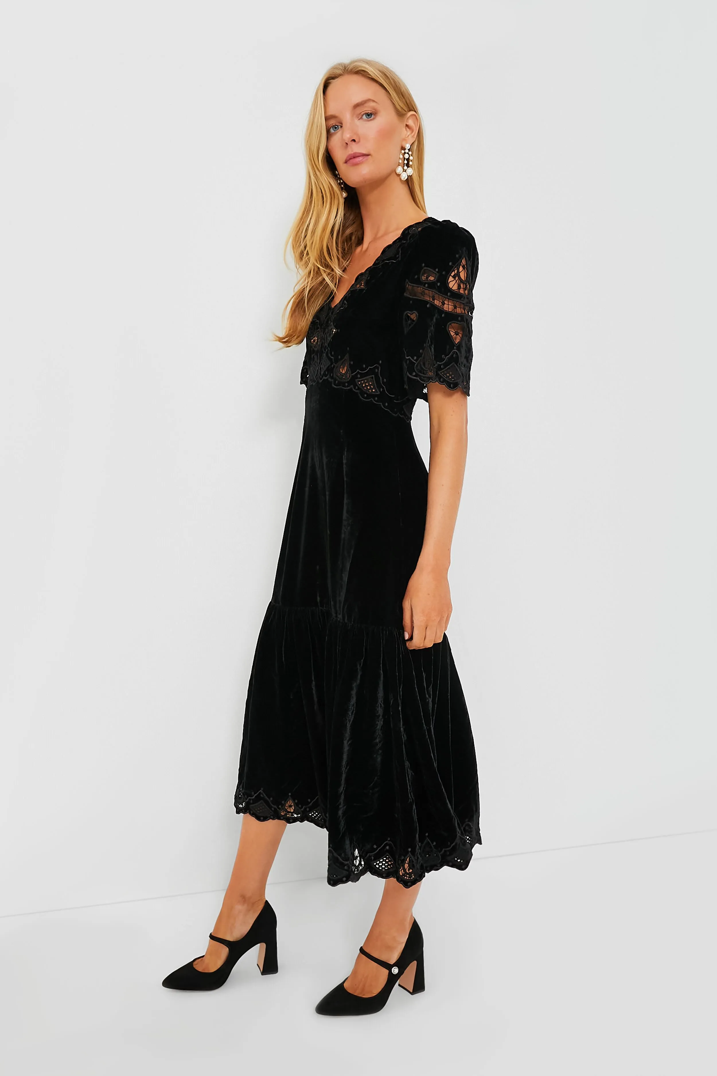 Black Eliana Embroidery Short Sleeve V-Neck Dress sold by Tuckernuck product image thumbnail 3