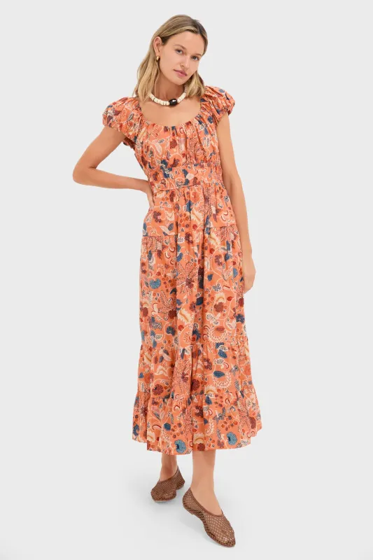 Coral Peony Paloma Cap Sleeve Midi Dress sold by Tuckernuck
