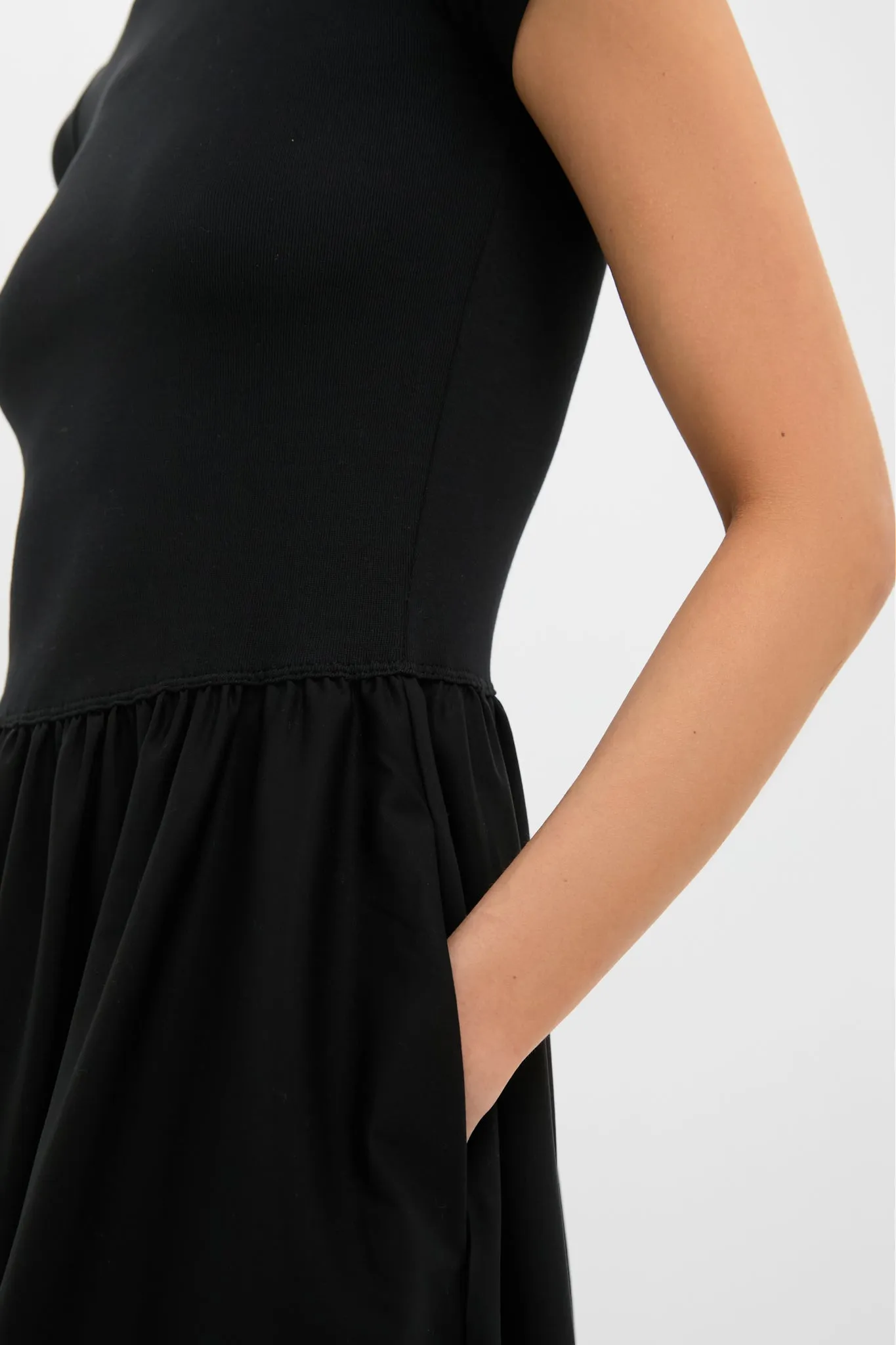 Black Rib Knit Crew Neck Short Sleeve A-Line Dress sold by Tuckernuck product image thumbnail 5