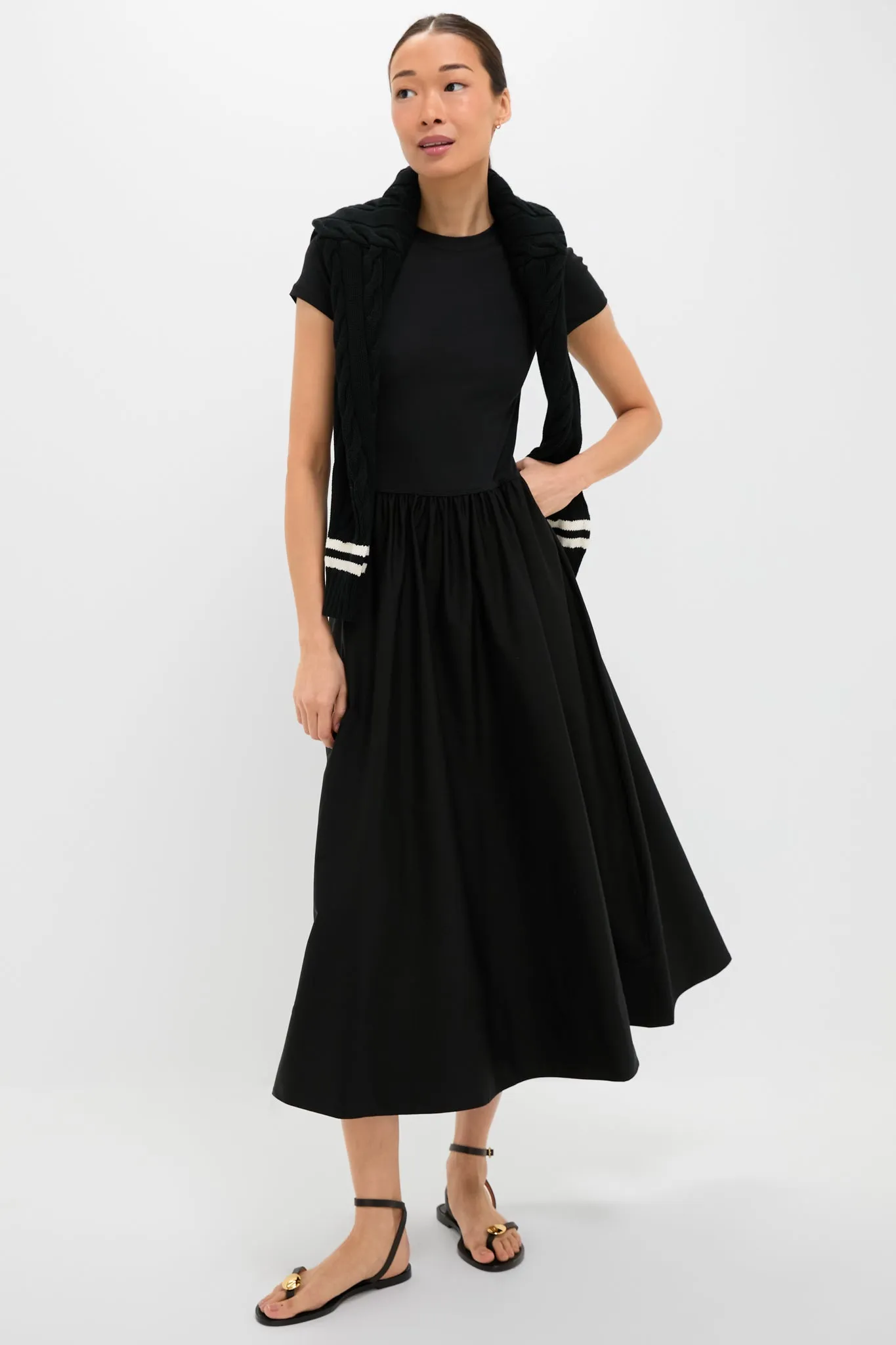 Black Rib Knit Crew Neck Short Sleeve A-Line Dress sold by Tuckernuck product image thumbnail 2