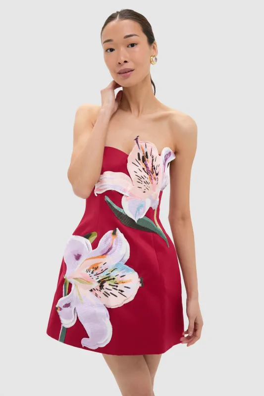 Burgundy Lily Print Rosario Applique Floral Bustier Mini Dress sold by Tuckernuck