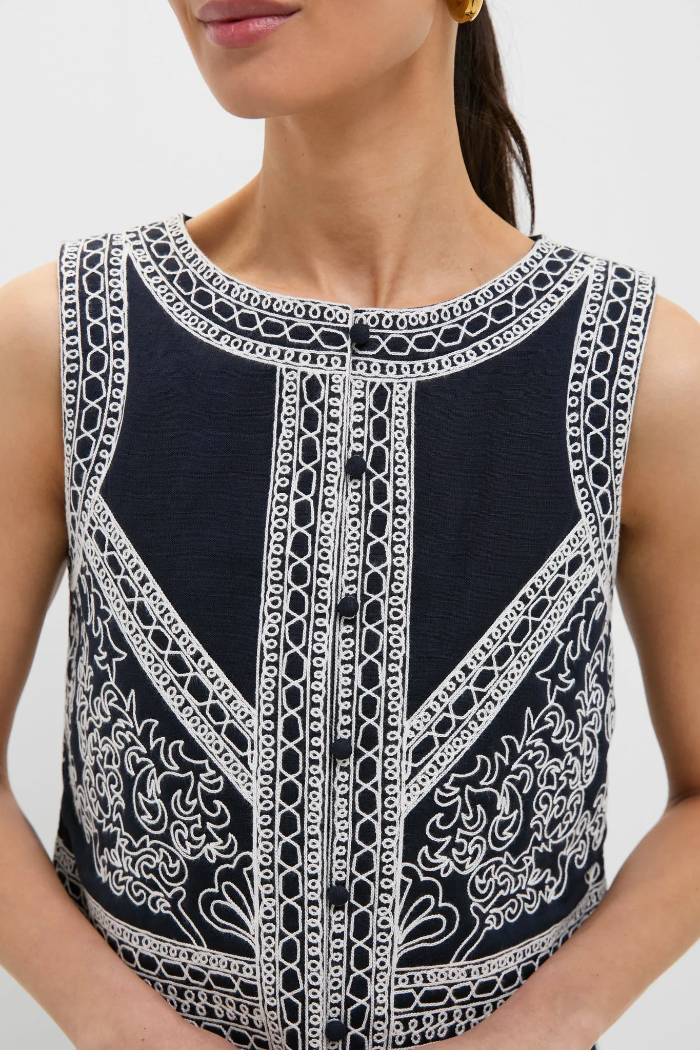 Navy and White Embroidered Luna Top sold by Tuckernuck product image thumbnail 5