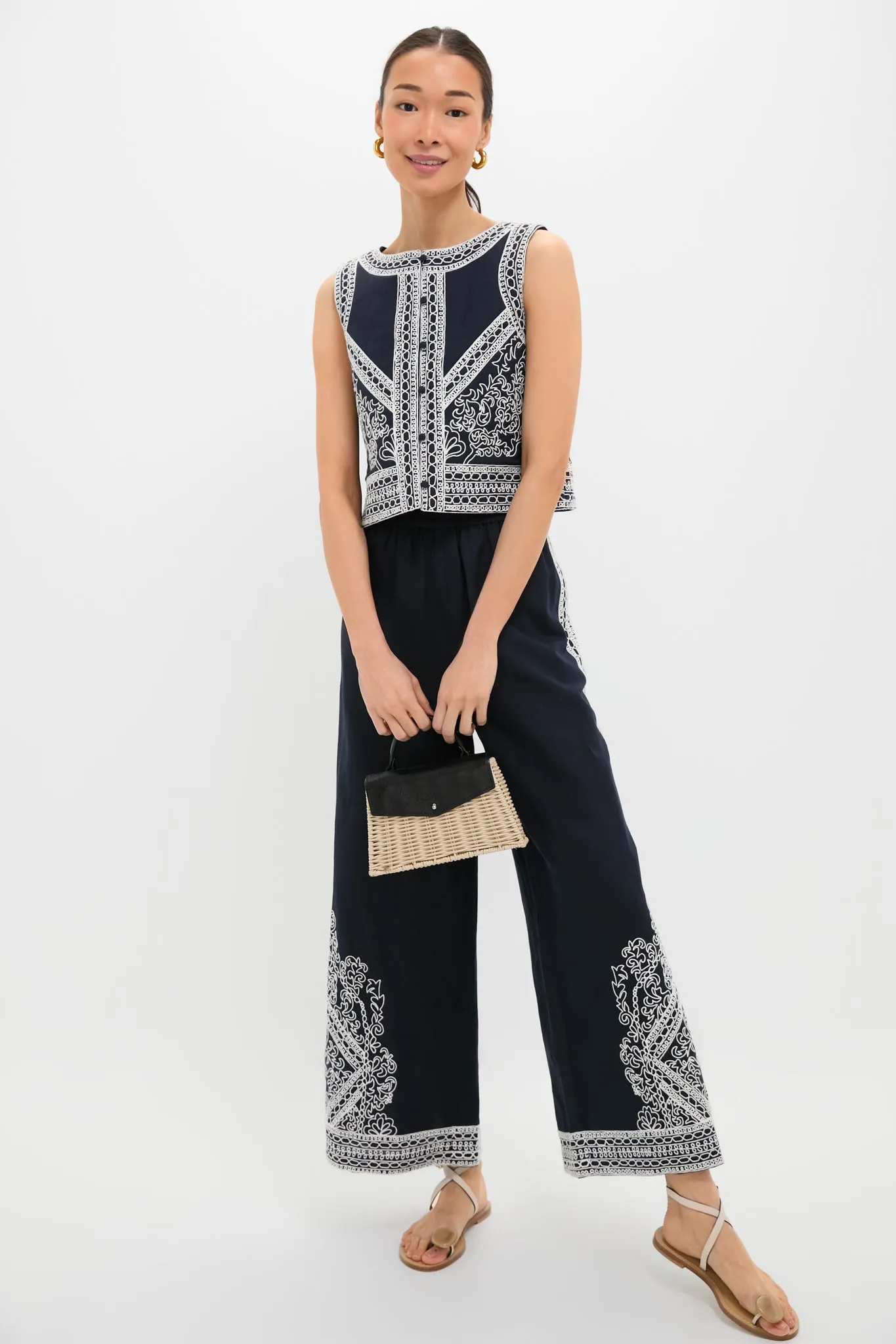 Navy and White Embroidered Luna Top sold by Tuckernuck product image thumbnail 2