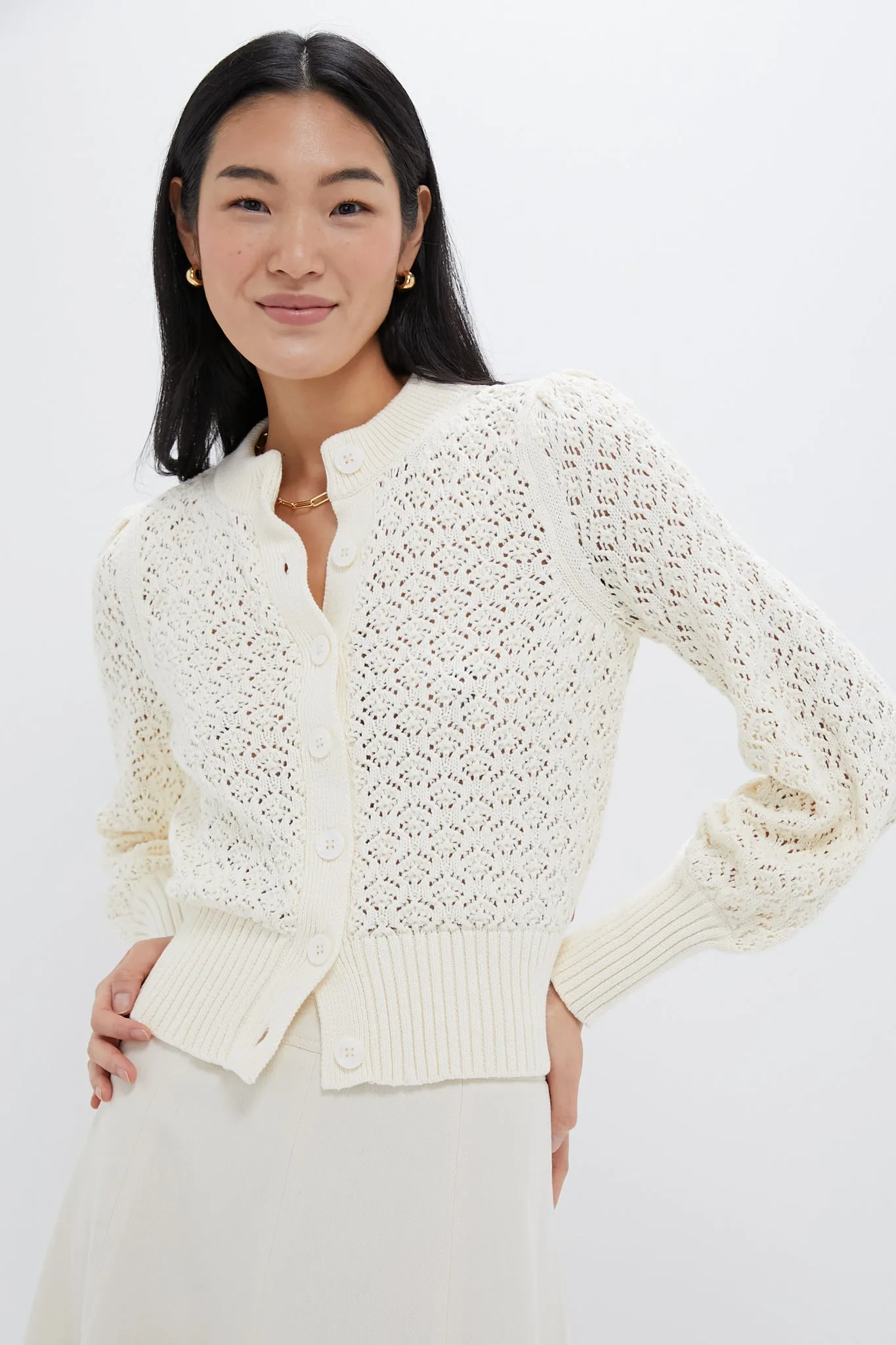 Ivory Pointelle Colette Cardigan sold by Tuckernuck