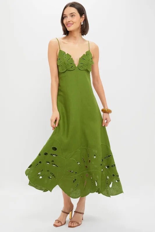 Green Monstera Embroidery Midi Dress sold by Tuckernuck