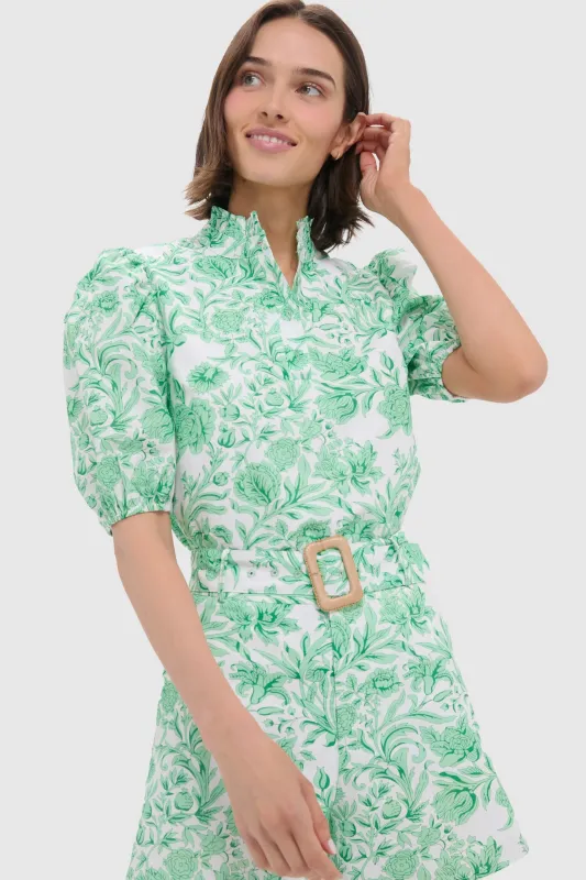 Mint Green Vine Floral Florence Blouse sold by Tuckernuck