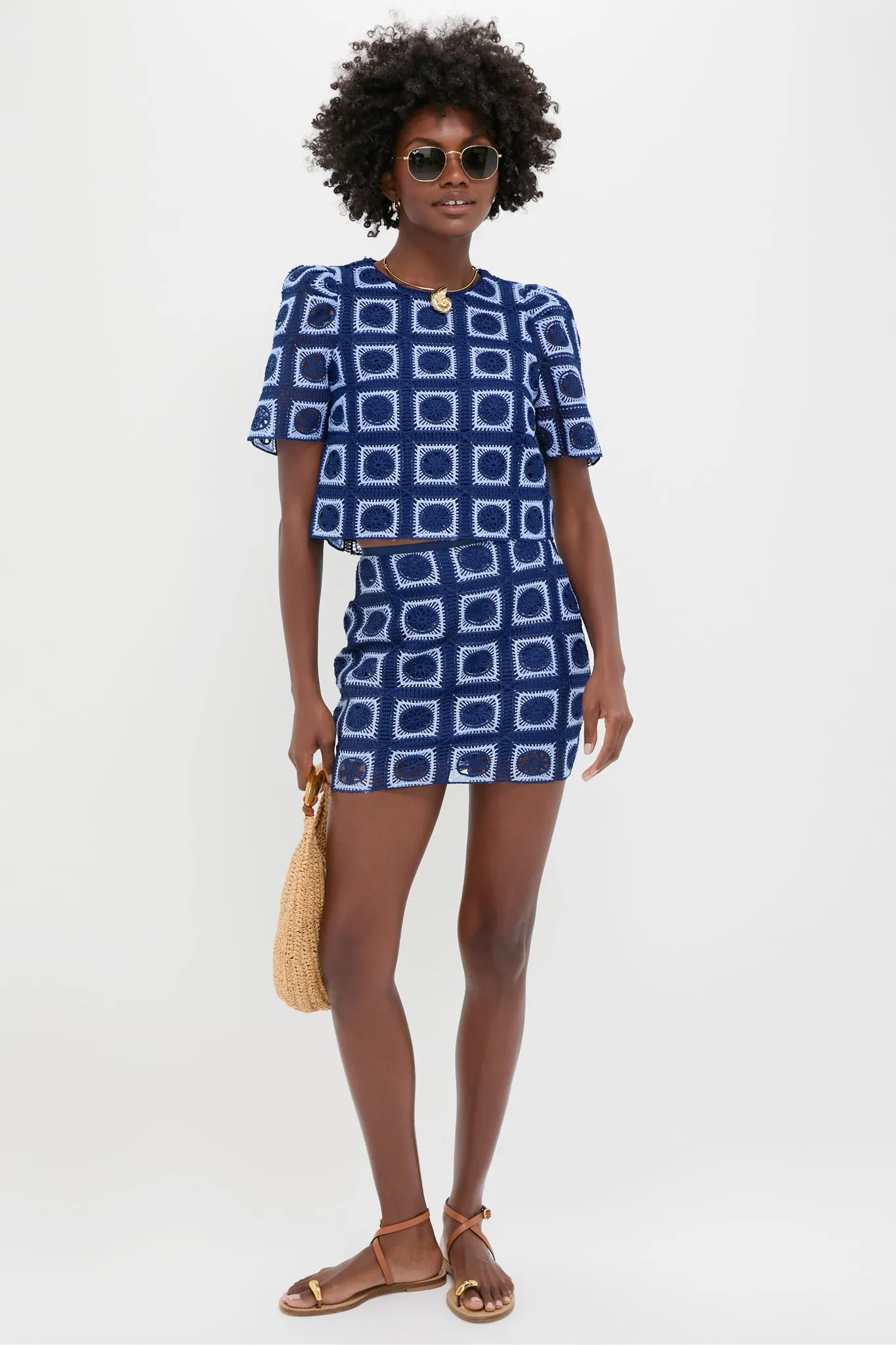 Navy & Sky Blue Crochet Brylee Mini Skirt sold by Tuckernuck product image thumbnail 2