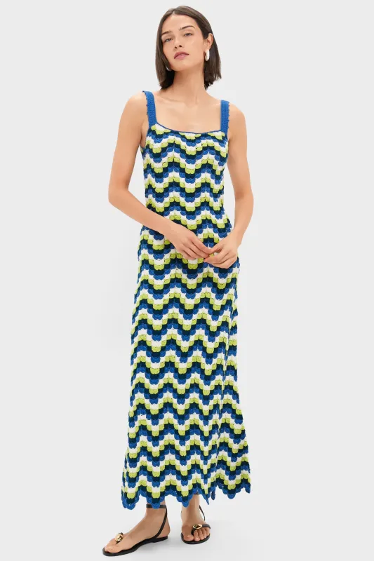 Blues and Lime Green Marea Crochet Maxi Dress sold by Tuckernuck