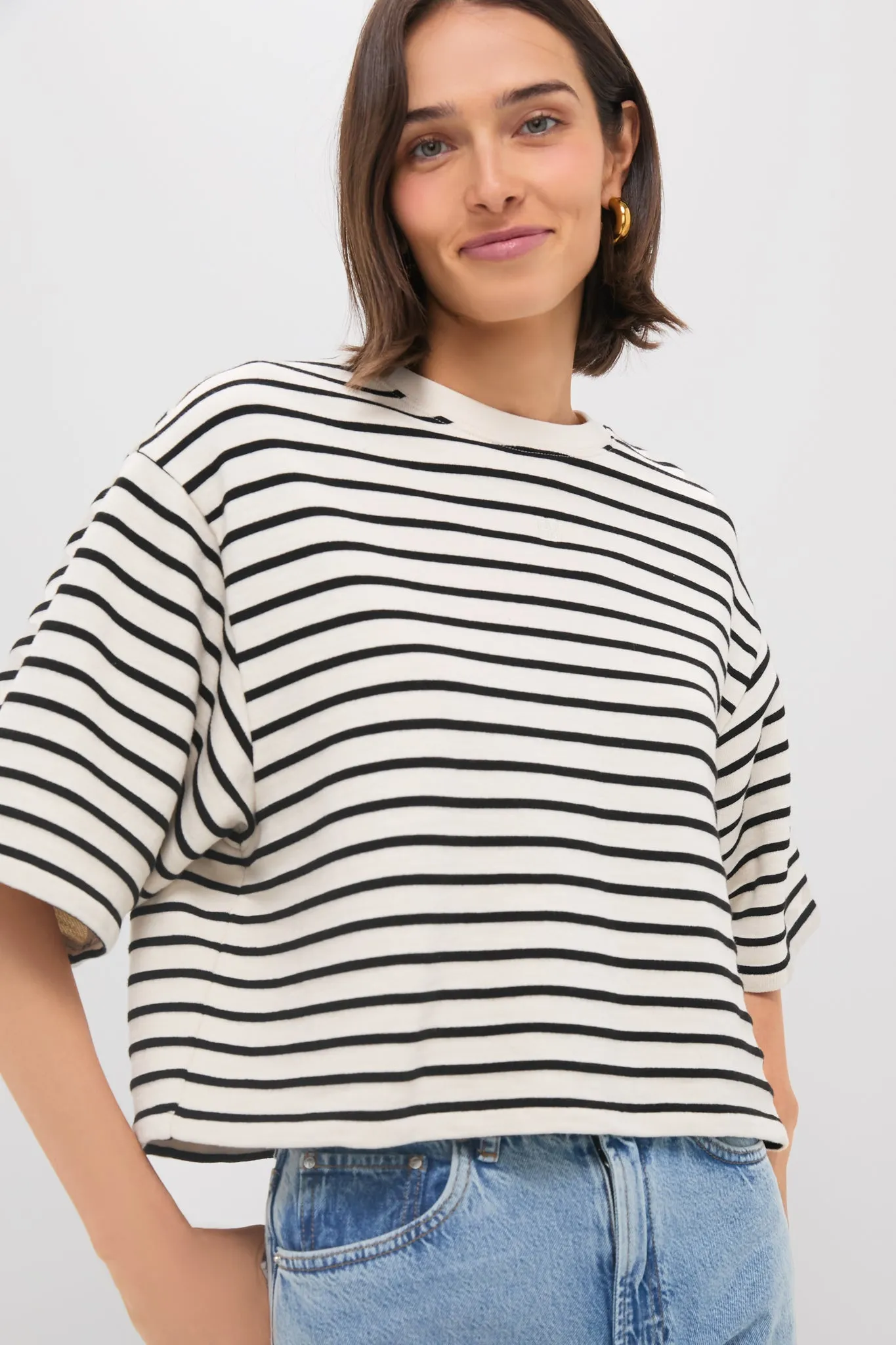 Black Stripe French Terry Myers Cropped Tee sold by Tuckernuck
