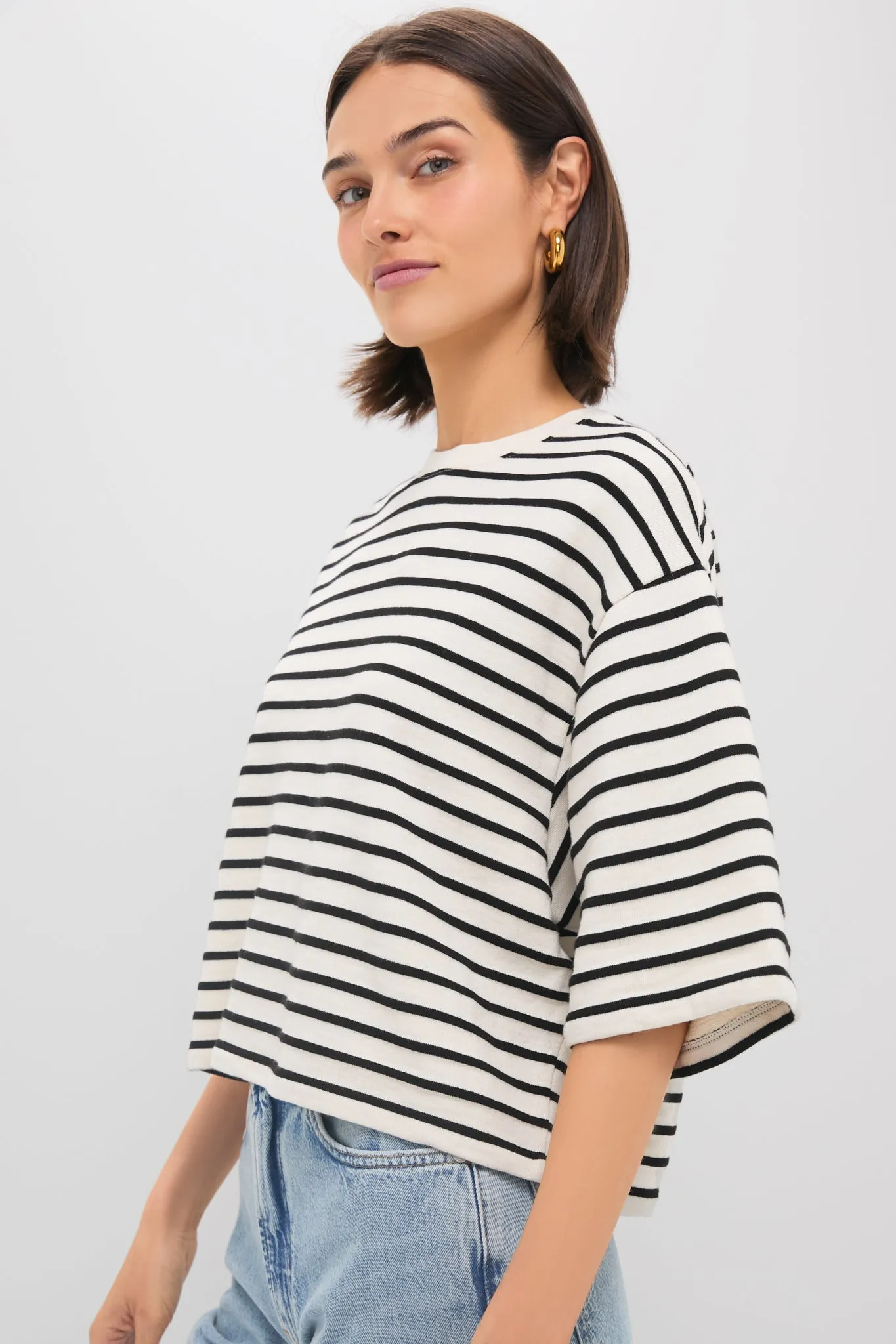 Black Stripe French Terry Myers Cropped Tee sold by Tuckernuck product image thumbnail 3