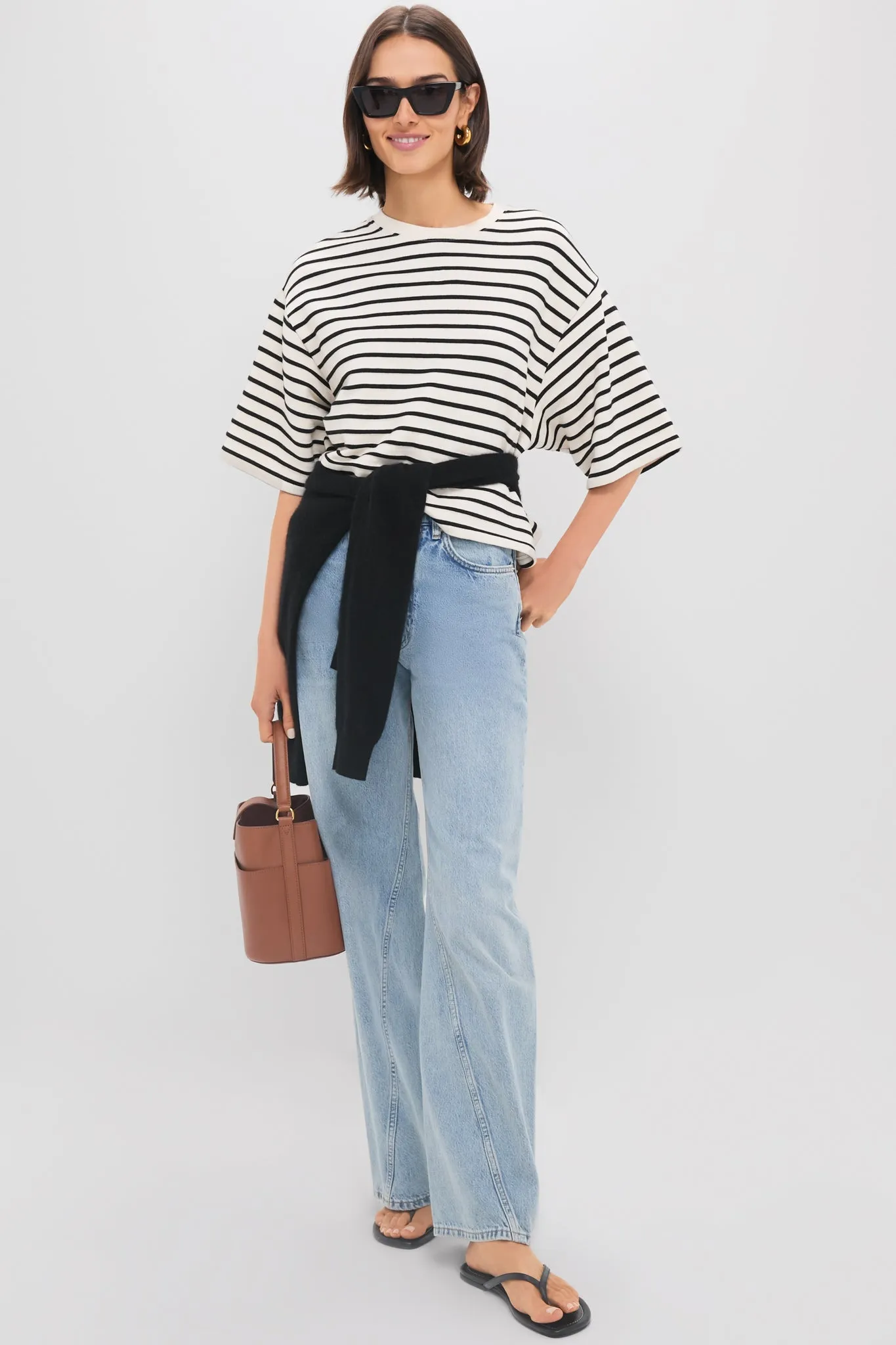 Black Stripe French Terry Myers Cropped Tee sold by Tuckernuck product image thumbnail 2