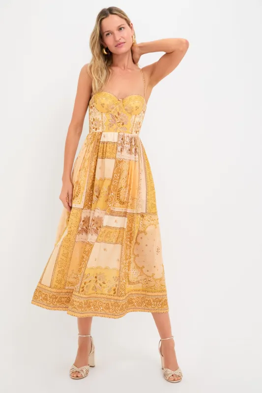 Mustard Bandana Lucky Corset Midi Dress made by Zimmermann