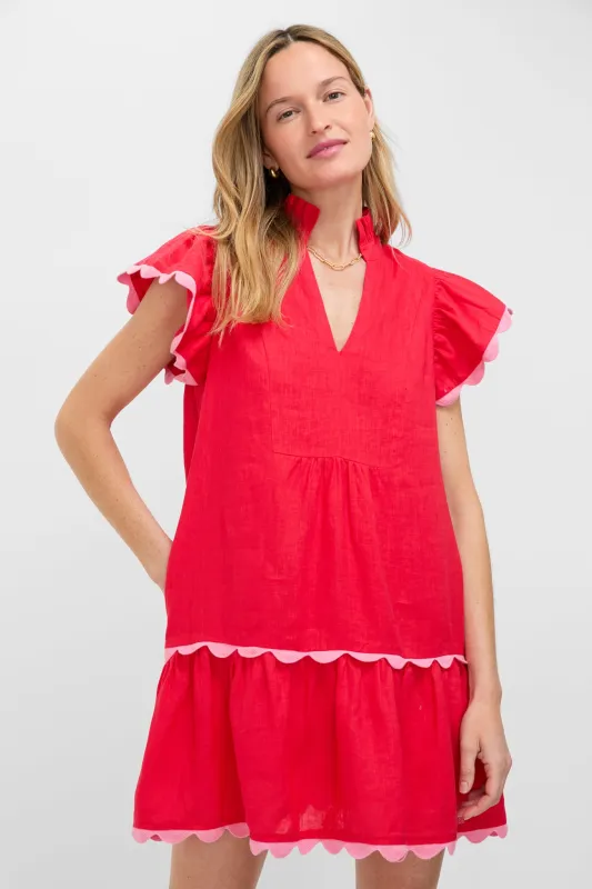 Hibiscus Red Linen Flutter Sleeve Bella Dress sold by Tuckernuck