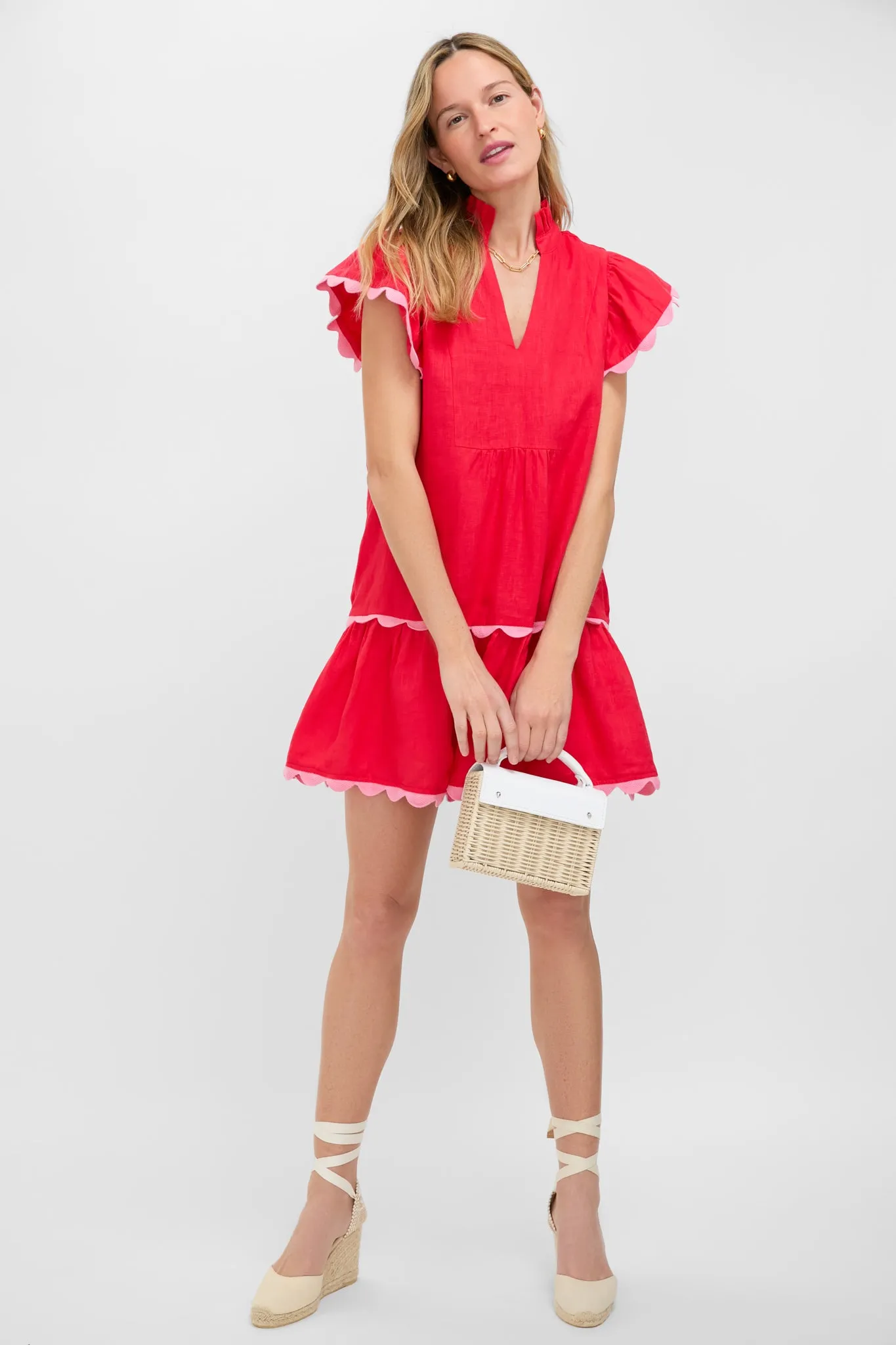 Hibiscus Red Linen Flutter Sleeve Bella Dress sold by Tuckernuck product image thumbnail 2