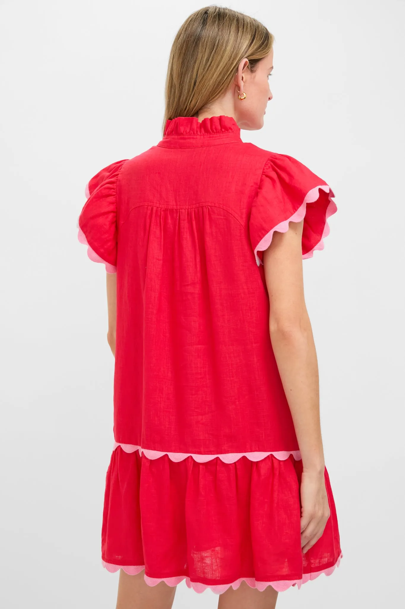 Hibiscus Red Linen Flutter Sleeve Bella Dress sold by Tuckernuck product image thumbnail 4