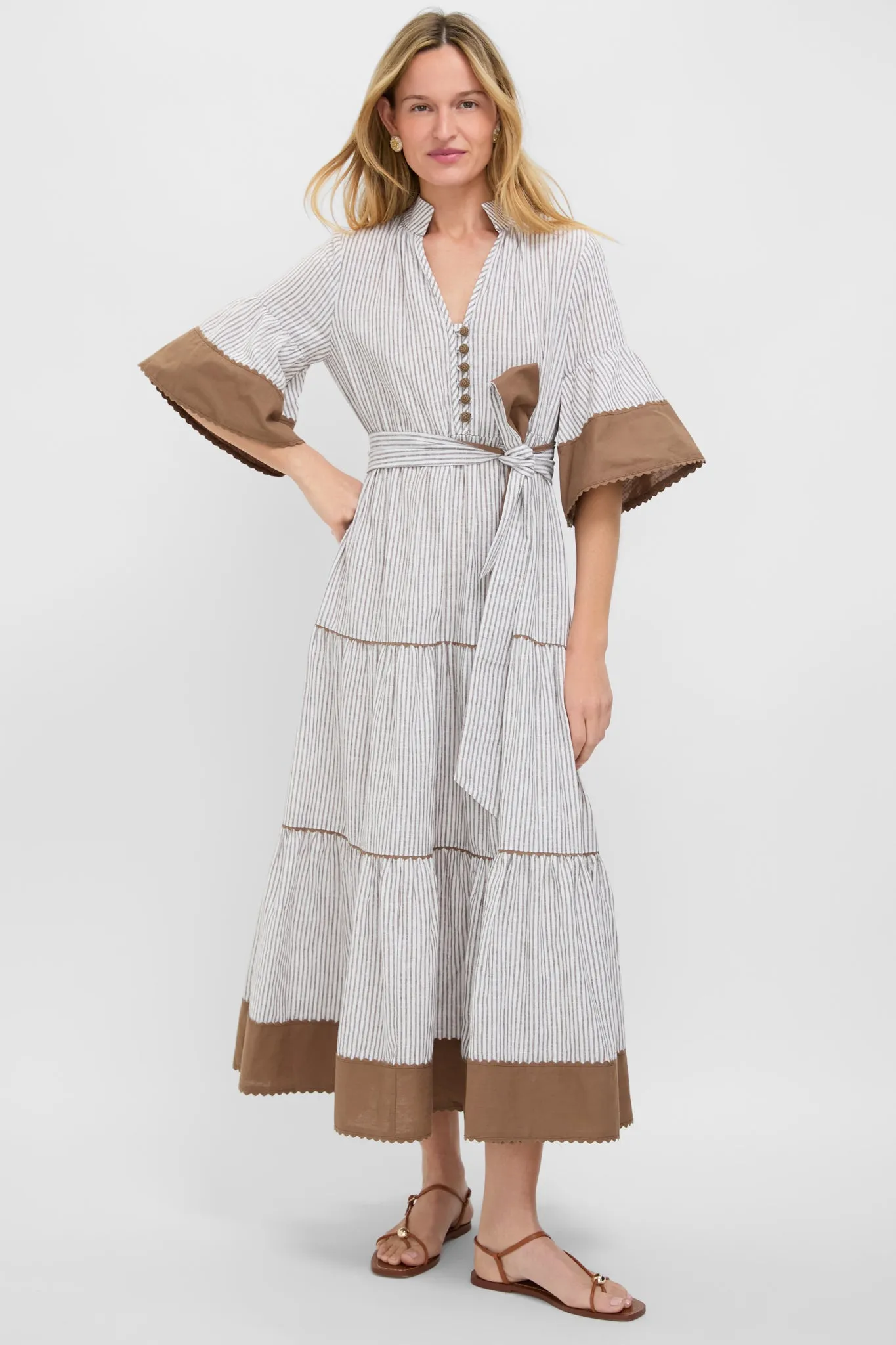 Tan Stripe Linen Joanna Dress sold by Tuckernuck